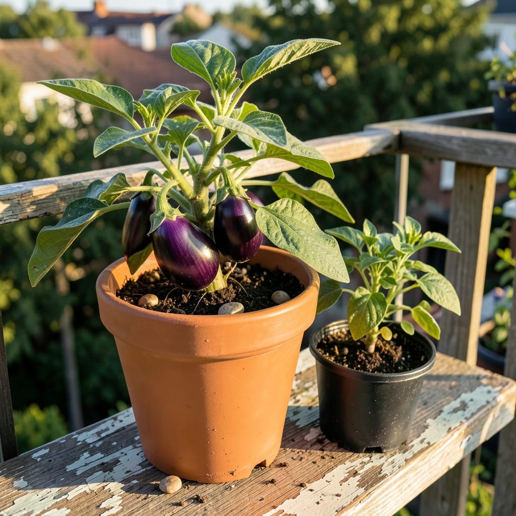 Eggplant in Large Containers