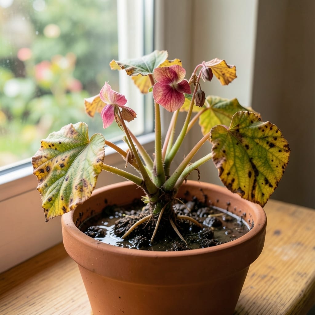 Overwatered Begonia Flower: Wilting Leaves and Root Rescue Tips Overwatered Begonia Flower: Wilting Leaves and Root Rescue Tips