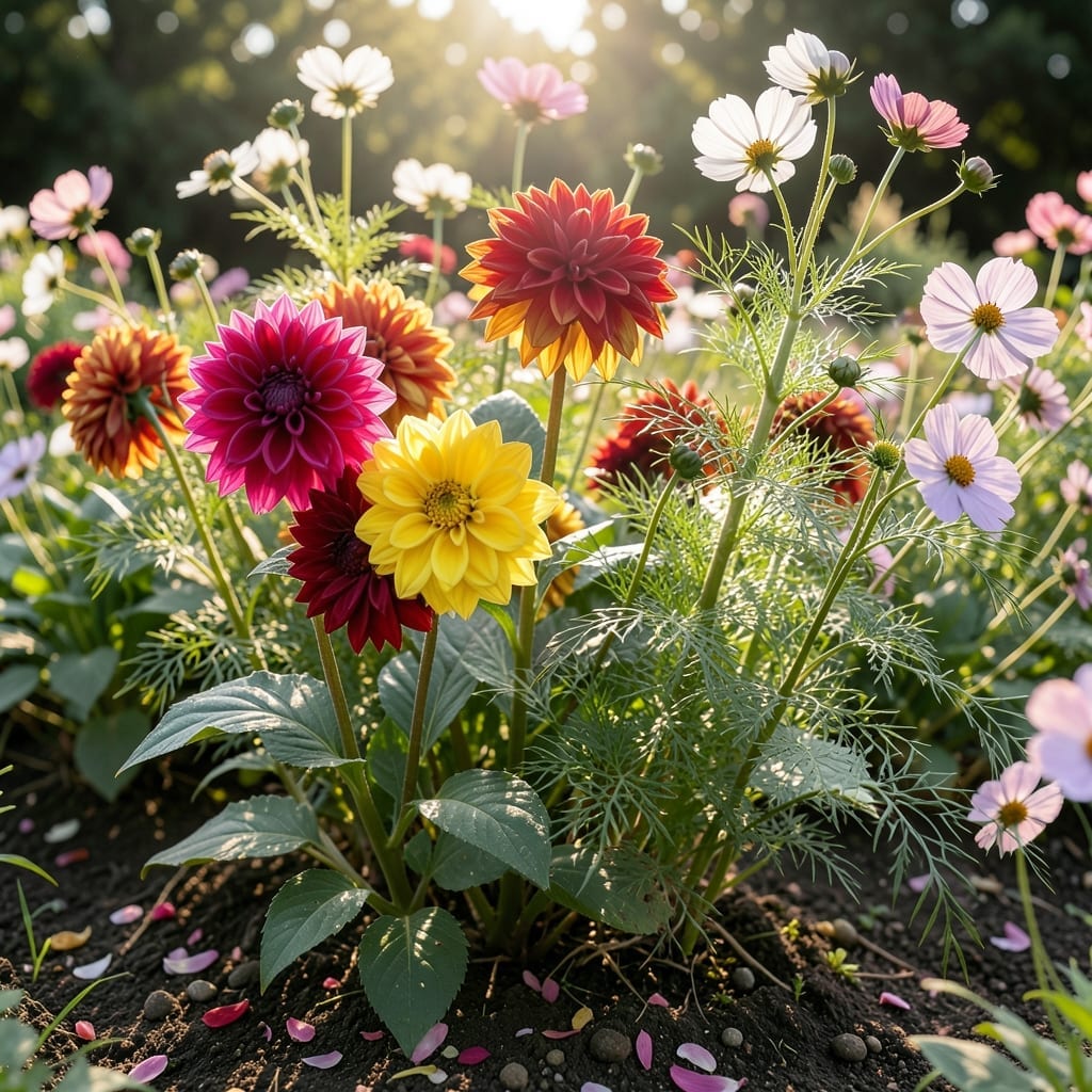 Dahlias with Cosmos Flowers