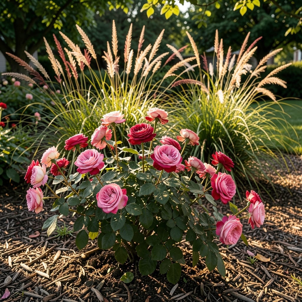 Roses with Ornamental Grasses