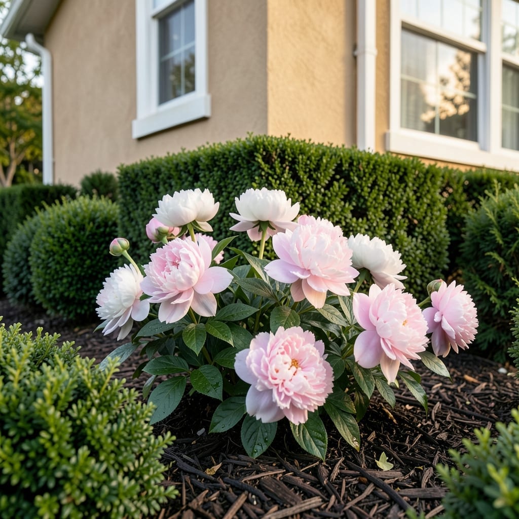 Peony and Evergreen Foundation Planting
