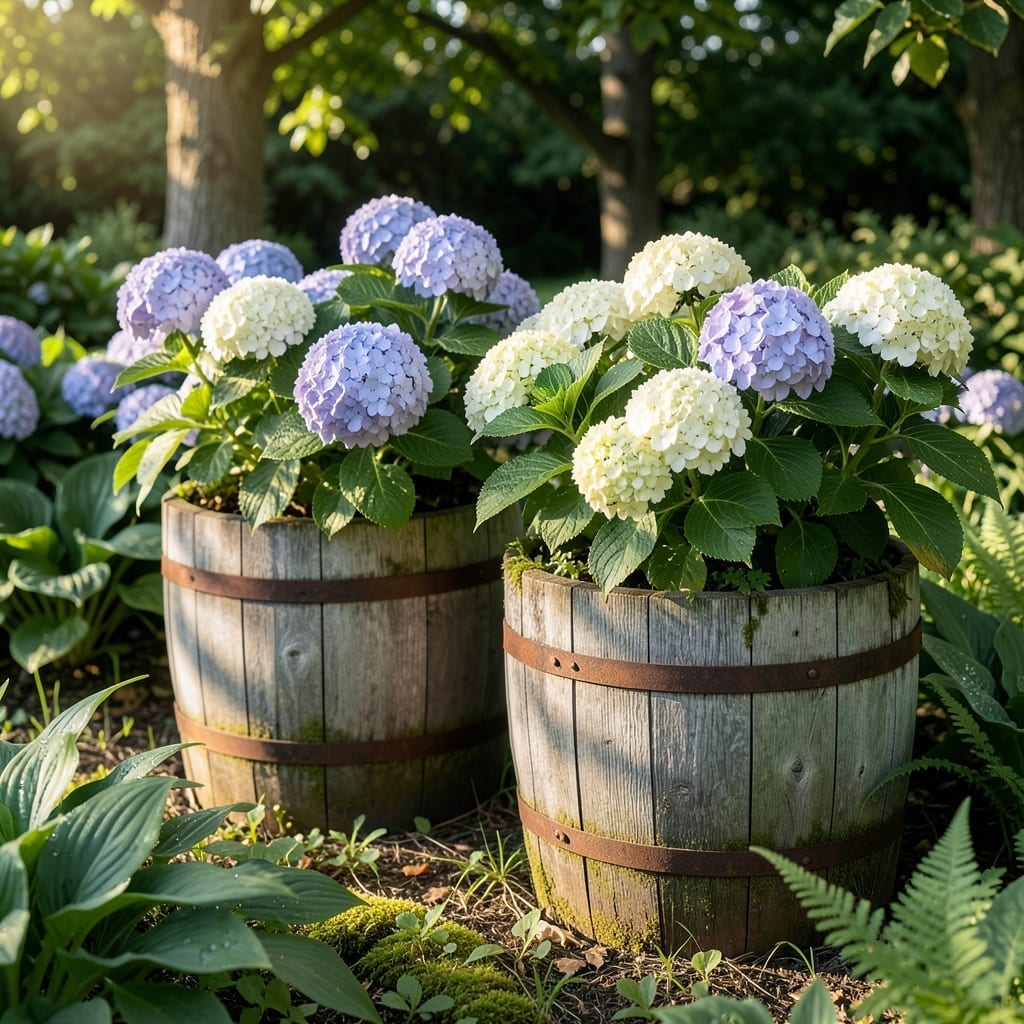 Wooden Half-Barrel Planters