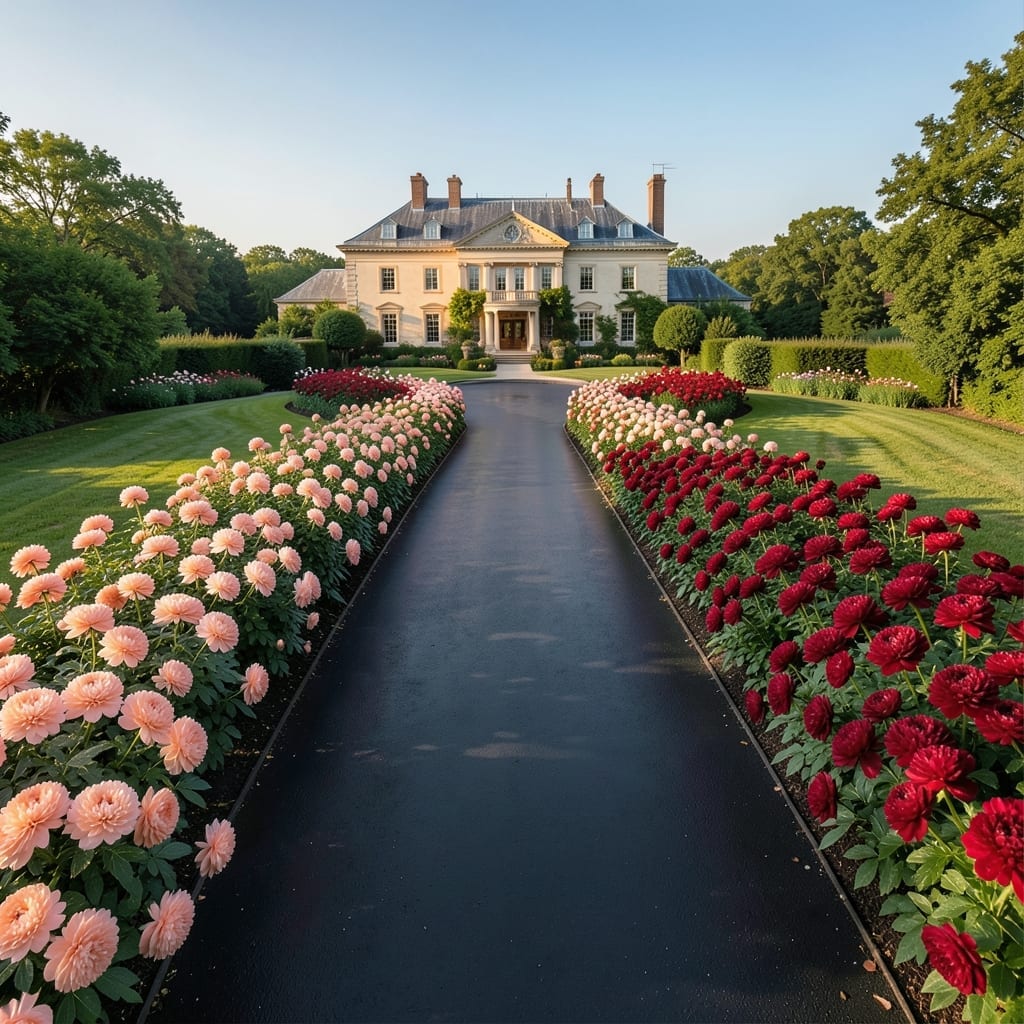Peony-Lined Circular Driveway