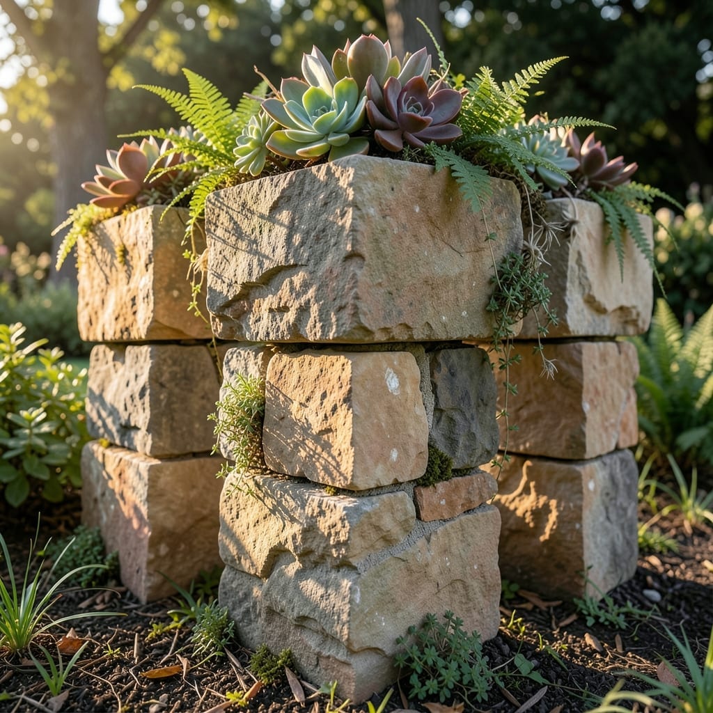 Stacked Stone Planter Columns