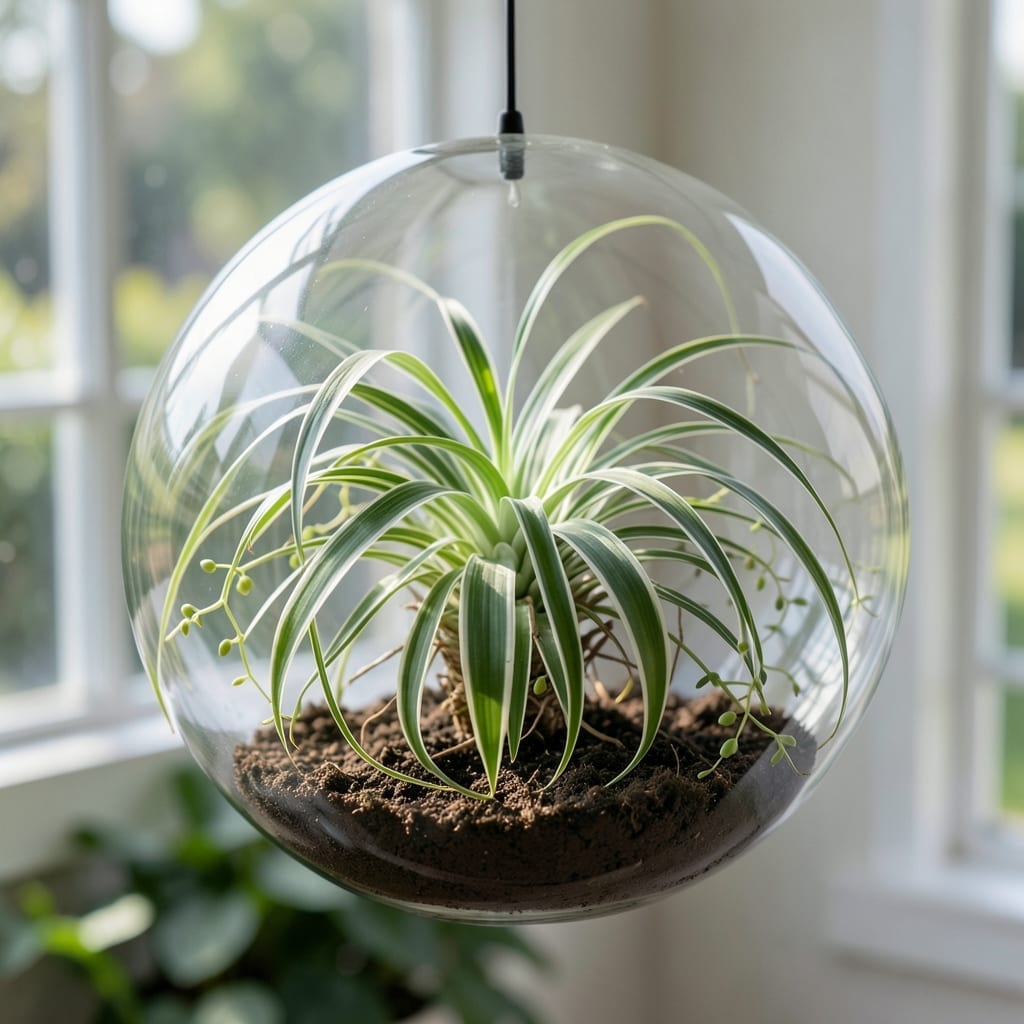 Spider Plant in Glass Terrarium