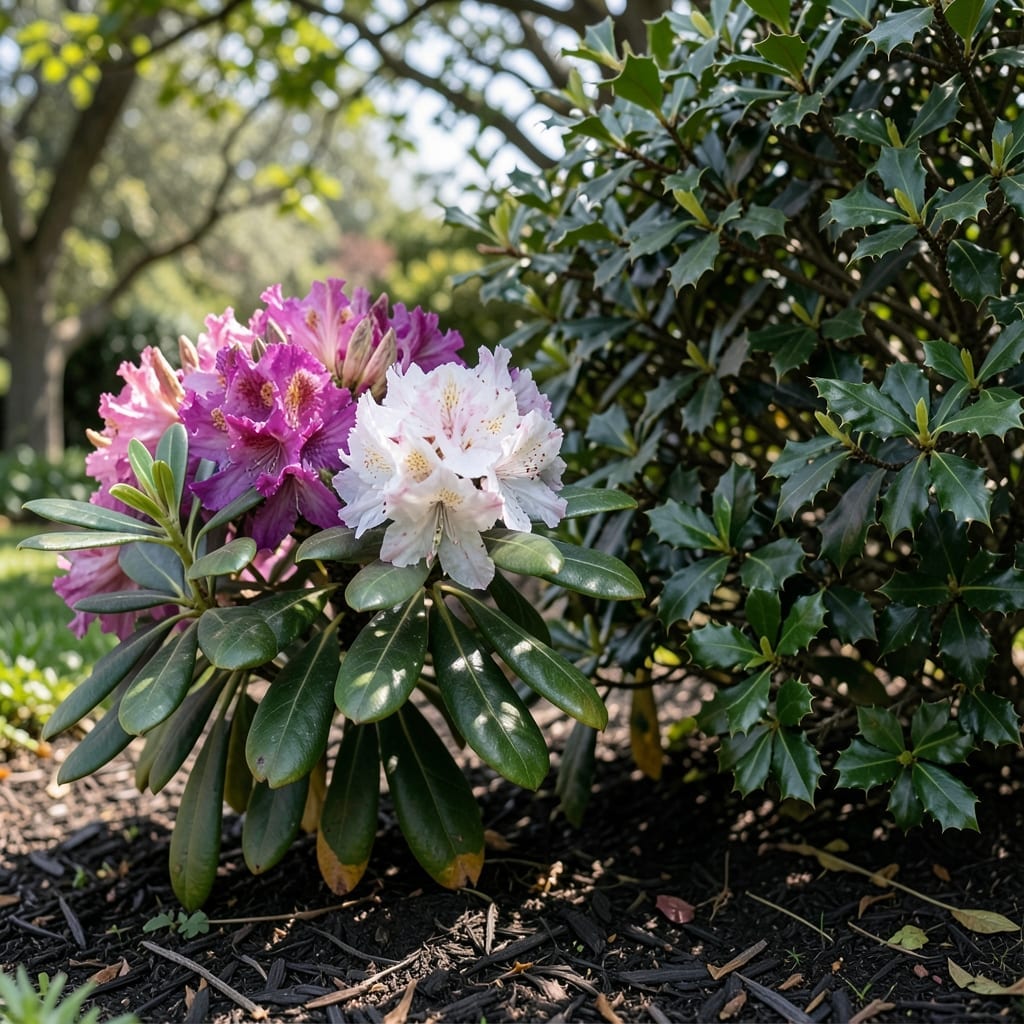 Rhododendrons as Holly Companions