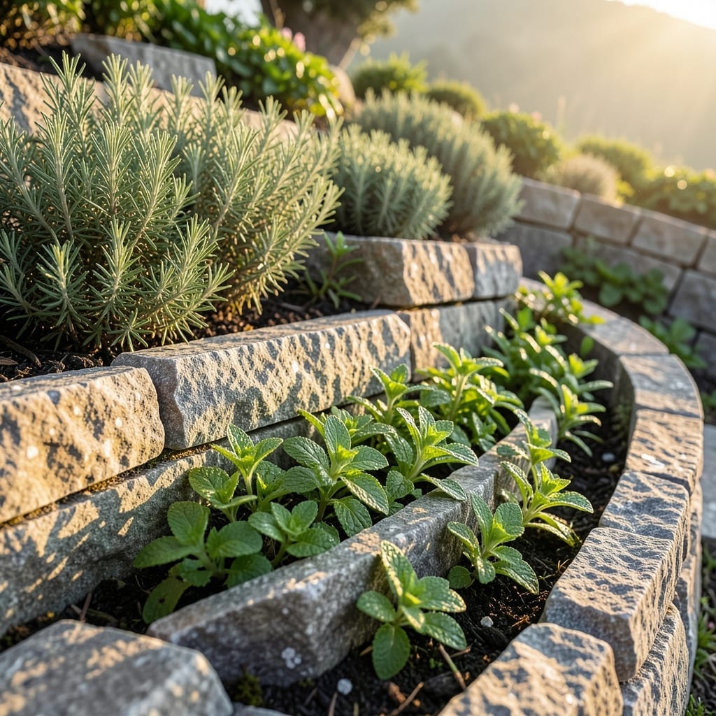 Retaining Wall Herb Spirals
