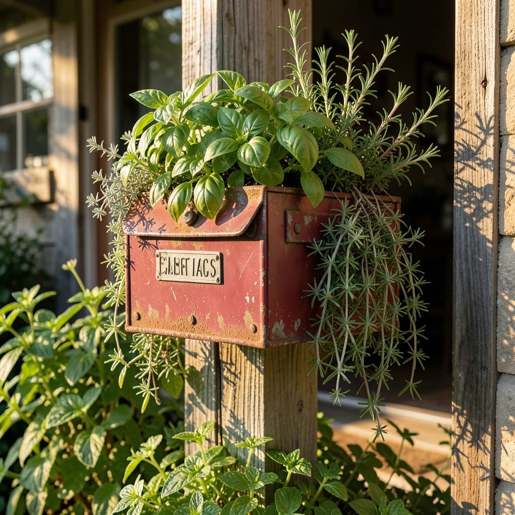 Rustic Farmhouse Herb Garden Mailbox