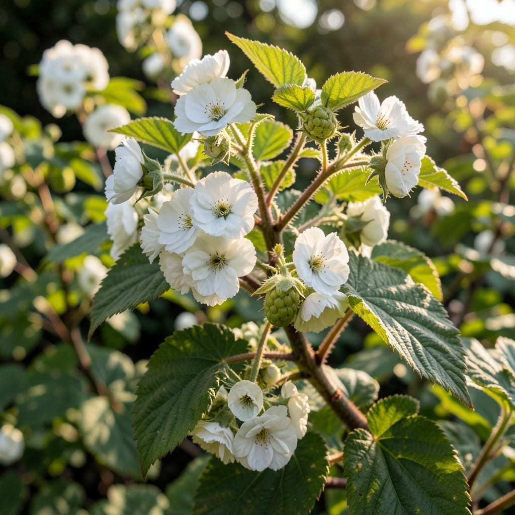 Heritage Raspberry Bush Flowers