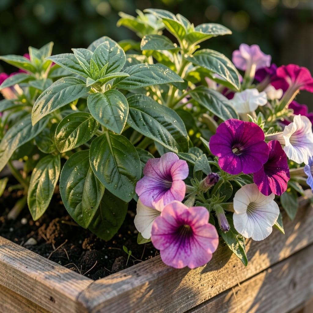 Basil with Petunia Flowers
