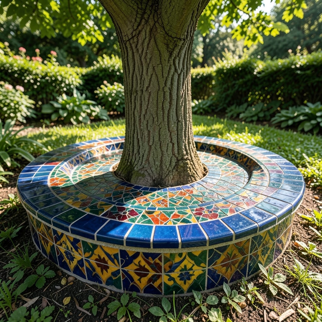 Mosaic Tiled Tree Surround Bench