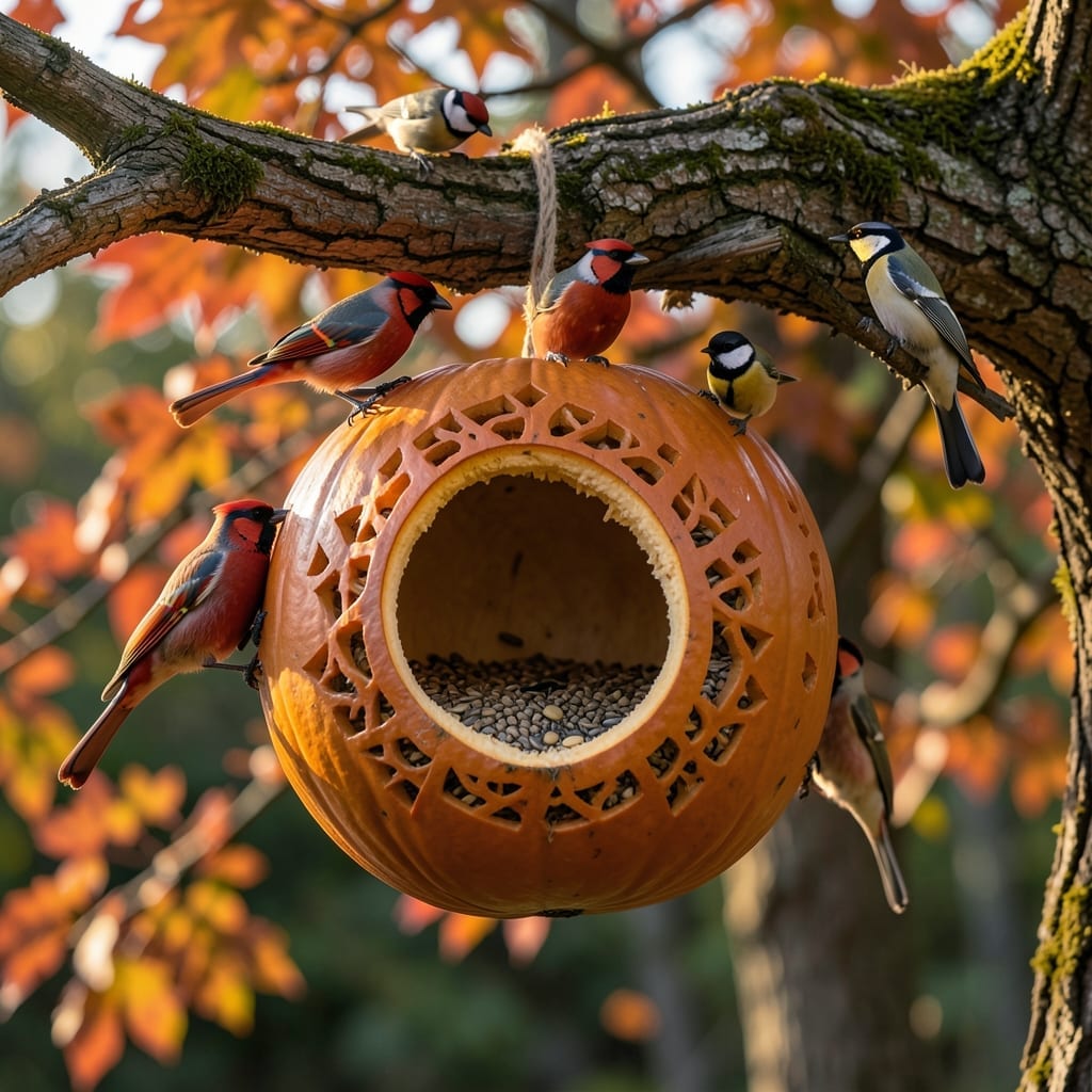 Carved Pumpkin Bird Feeder