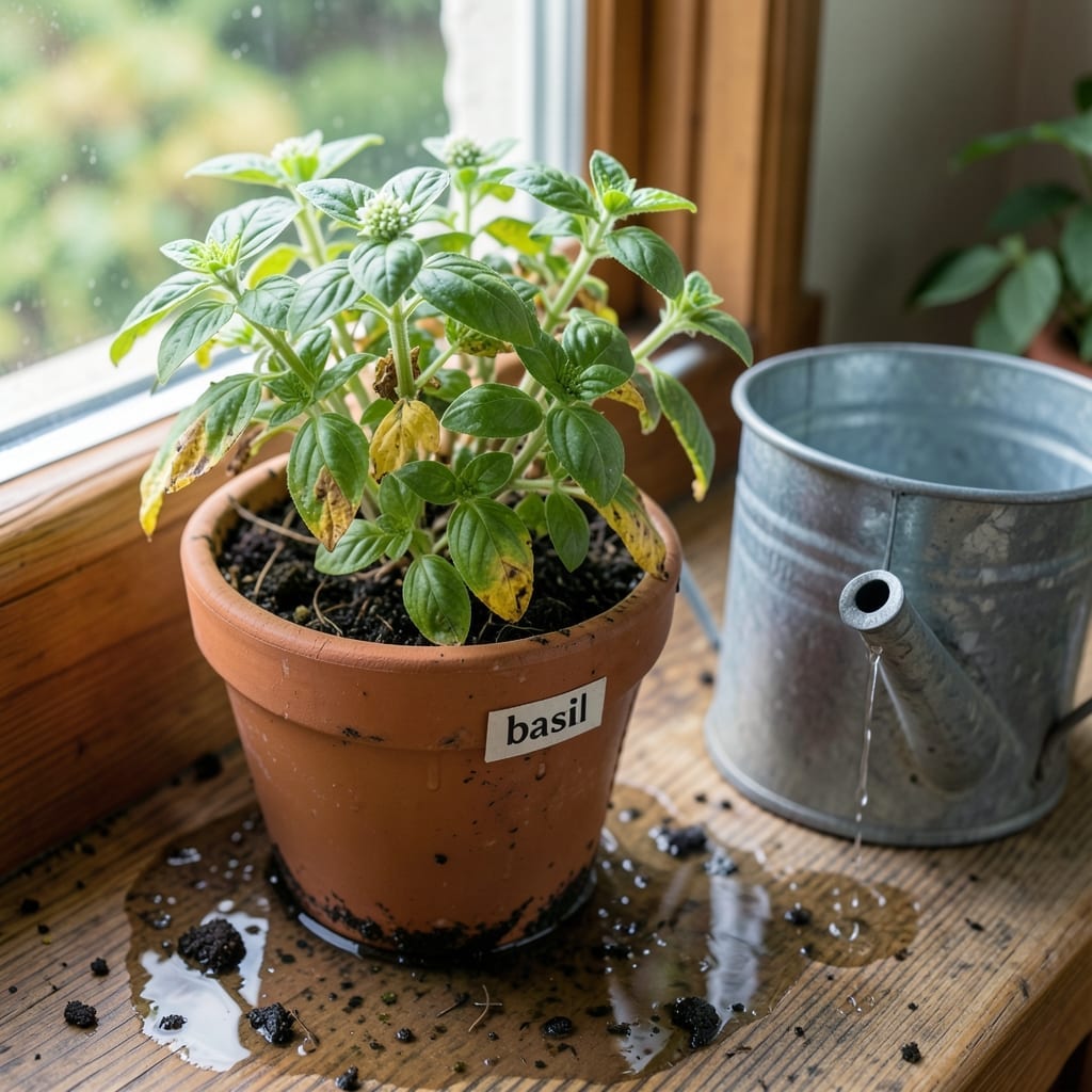 Overwatered Basil Plant: Wilting Leaves and Root Rot Rescue Overwatered Basil Plant: Wilting Leaves and Root Rot Rescue
