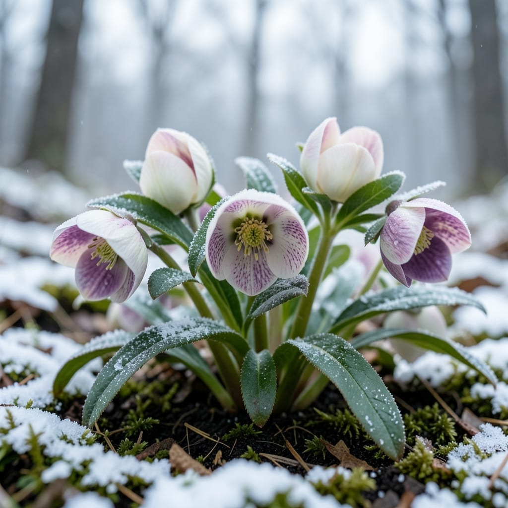 Hellebore Blooms in Cold