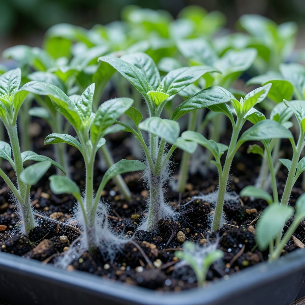 Gray Mold on Overcrowded Seedlings