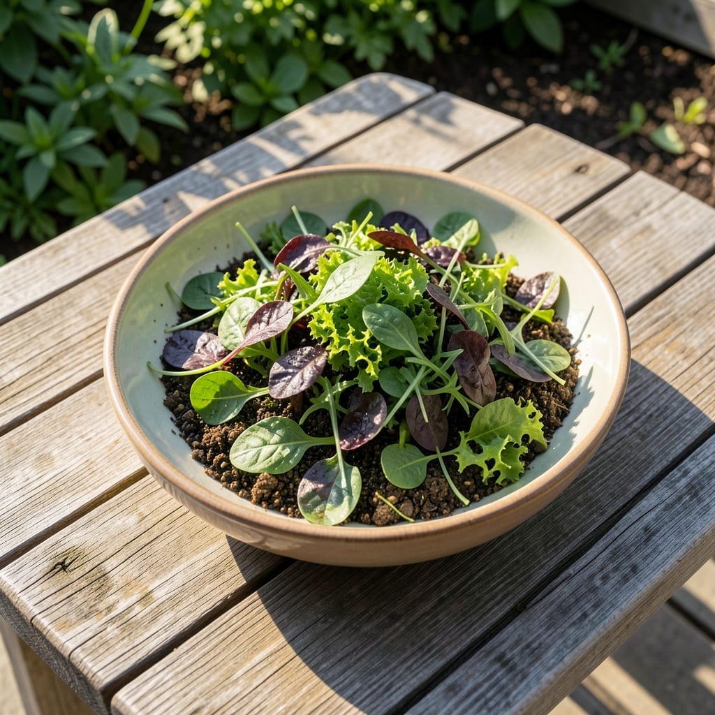 Mixed Salad Greens in Shallow Bowls