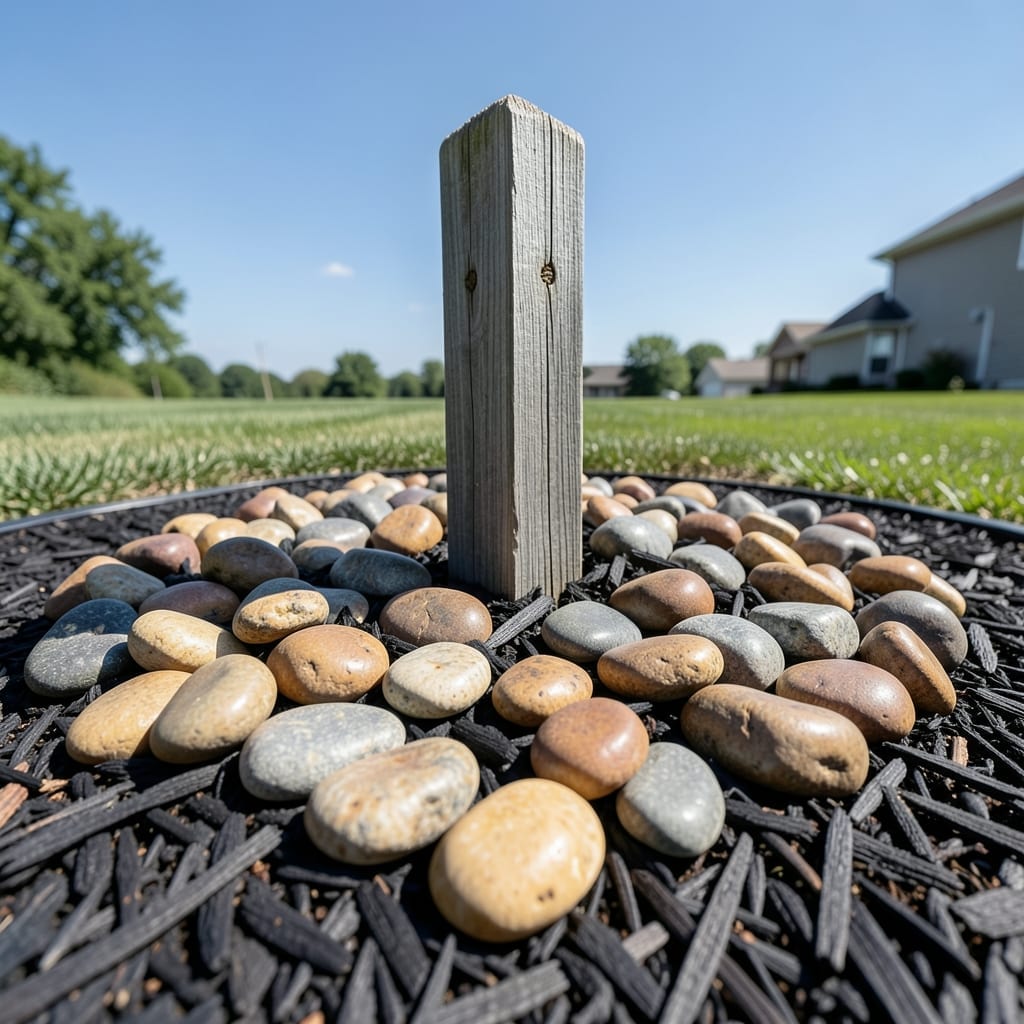 Mulch and River Rock Bed