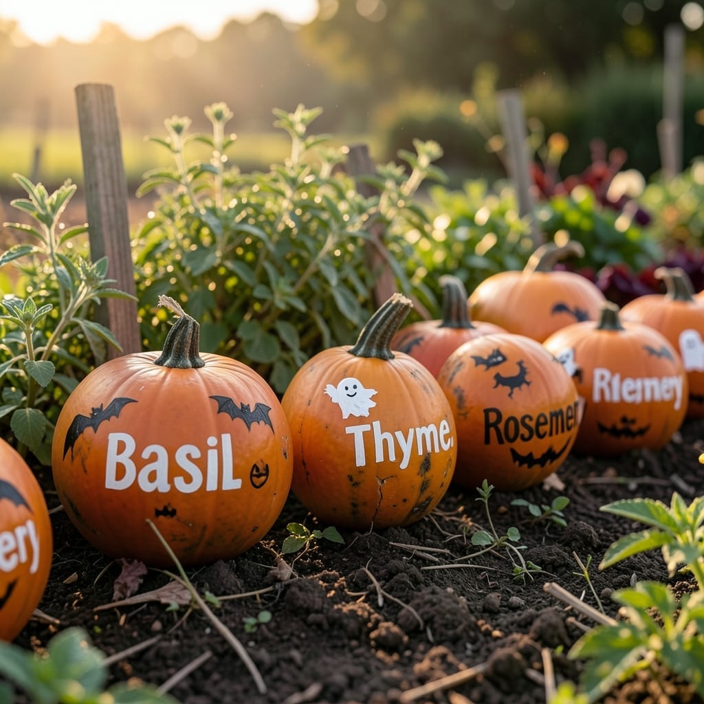 Painted Pumpkin Garden Markers