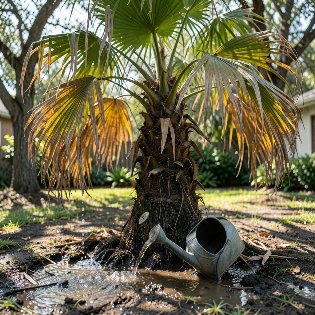 Overwatered Palm Tree: Yellowing Leaves and Root Revival Steps Overwatered Palm Tree: Yellowing Leaves and Root Revival Steps