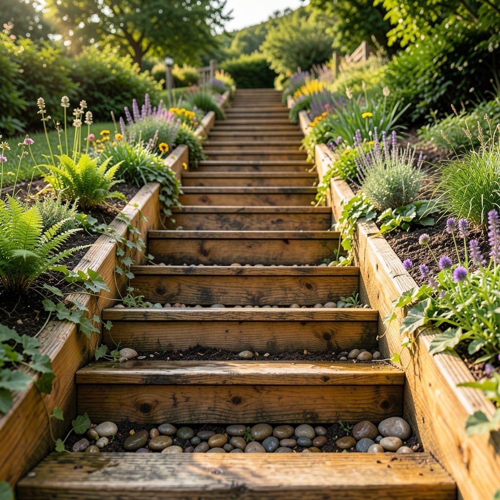 Timber Steps with Integrated Planting