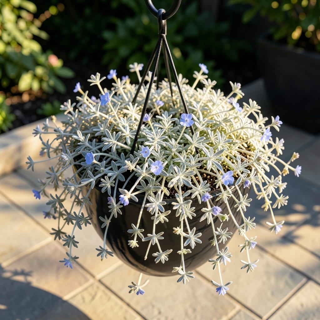 Dichondra Silver Falls with Blue Flowers