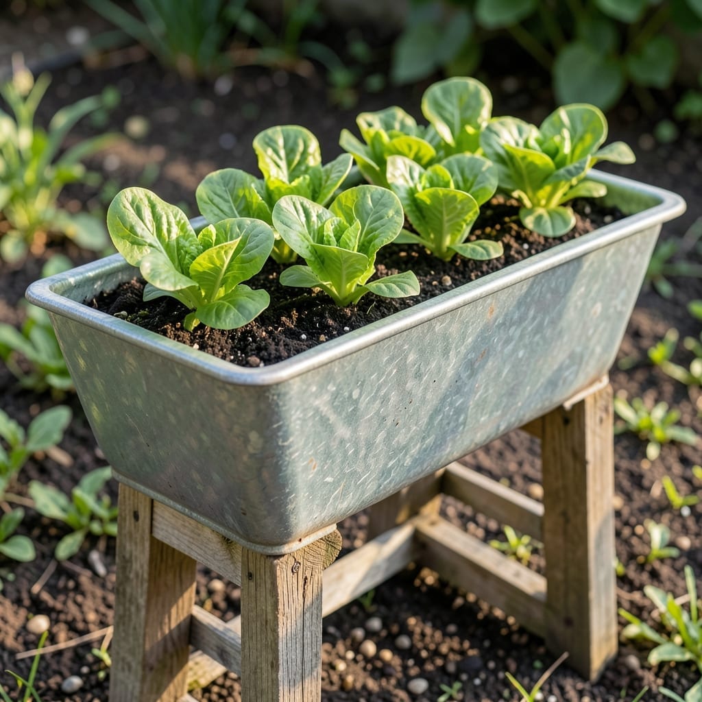 Salad Table from Repurposed Trough