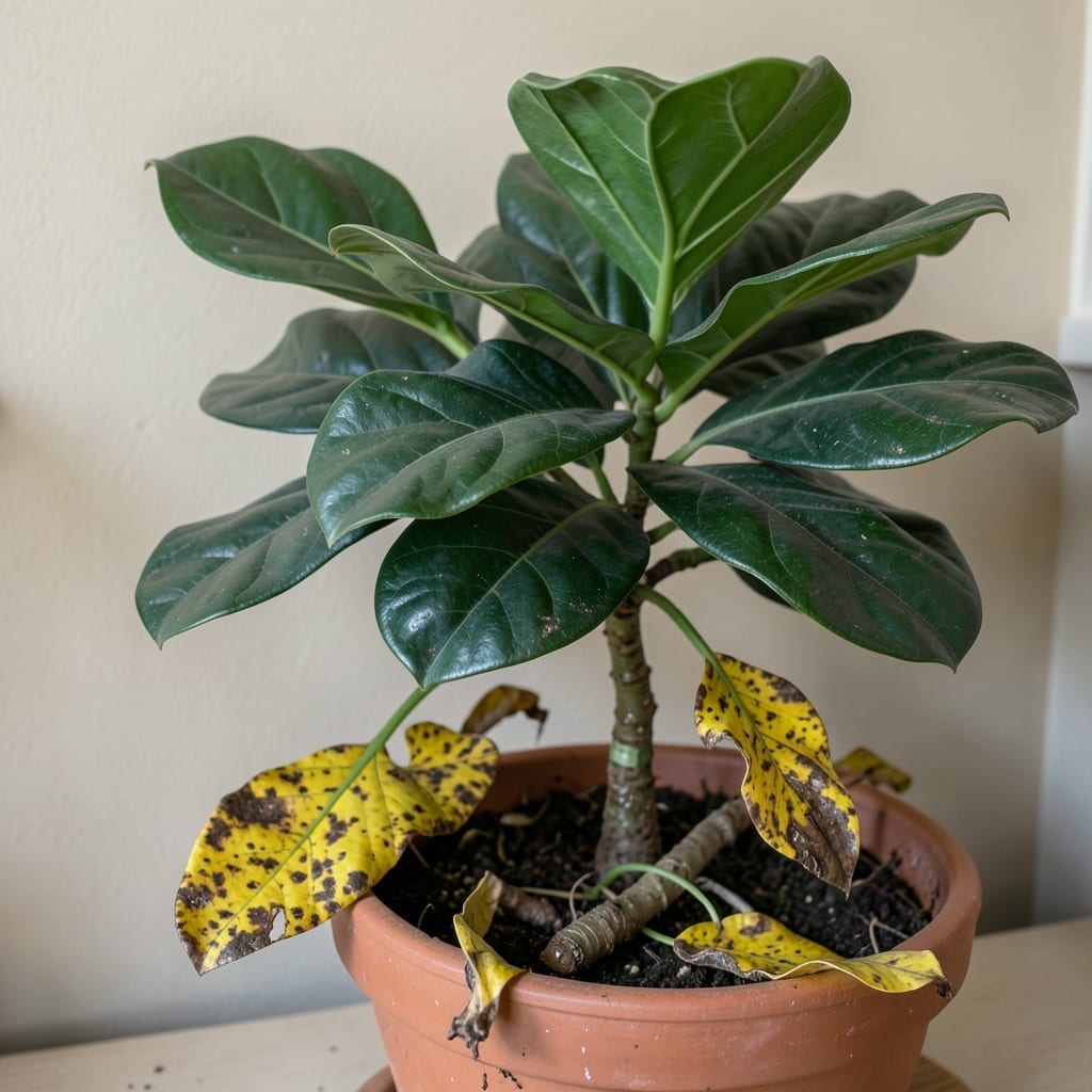 What Does An Overwatered Fiddle Leaf Fig Look Like: Yellow Leaves and Drooping Signs What Does An Overwatered Fiddle Leaf Fig Look Like: Yellow Leaves and Drooping Signs