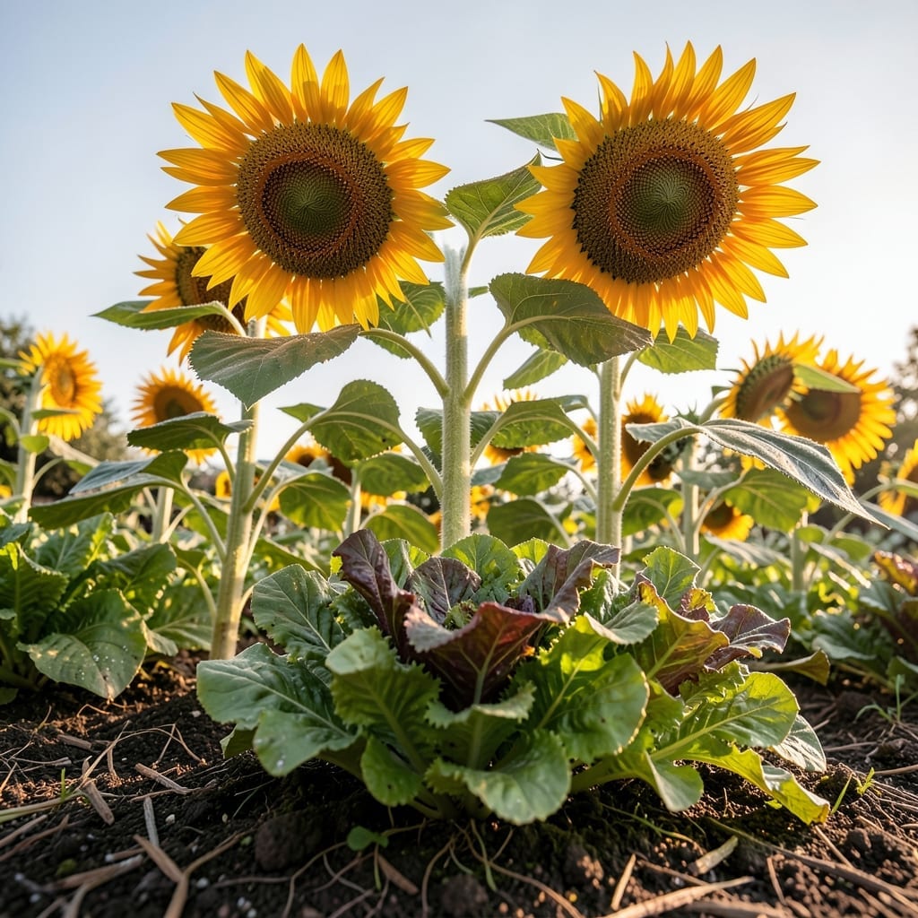 Lettuce under Tall Sunflowers
