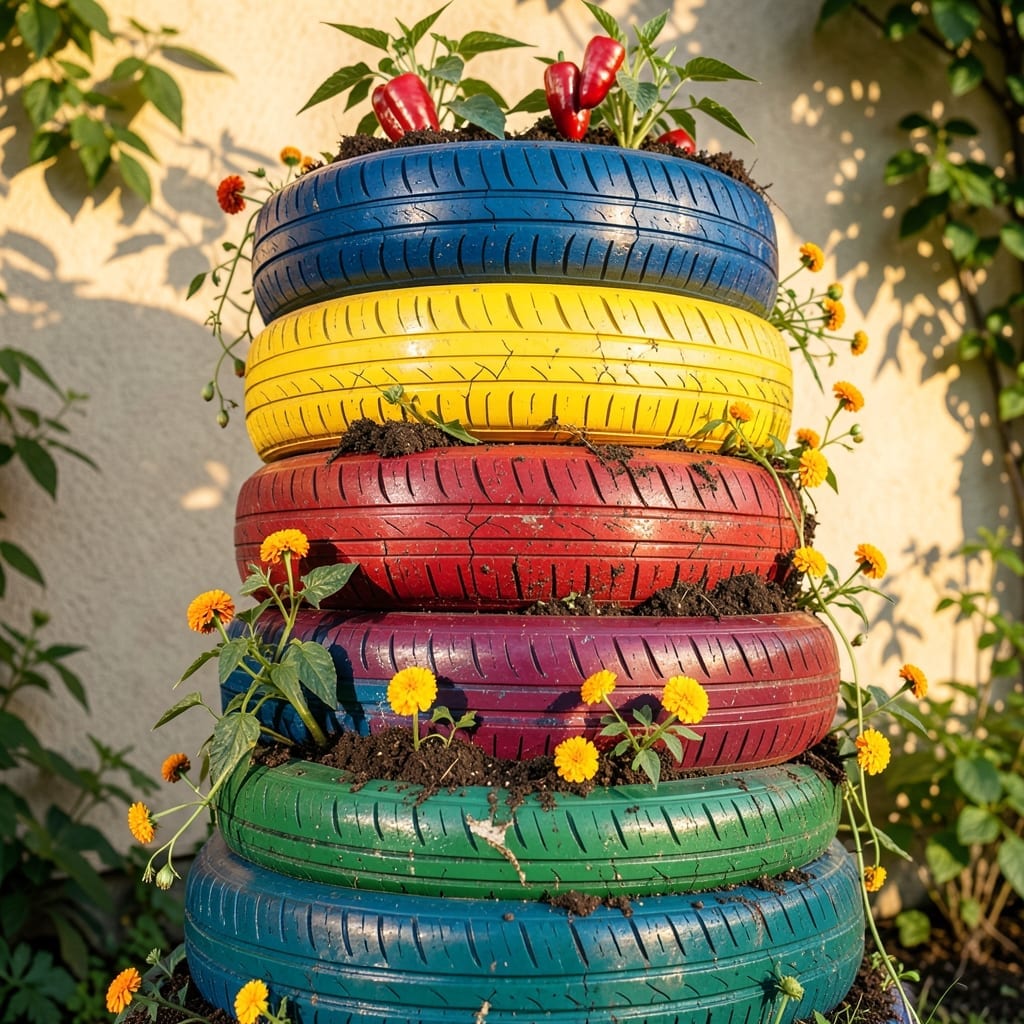 Recycled Tire Tower Garden