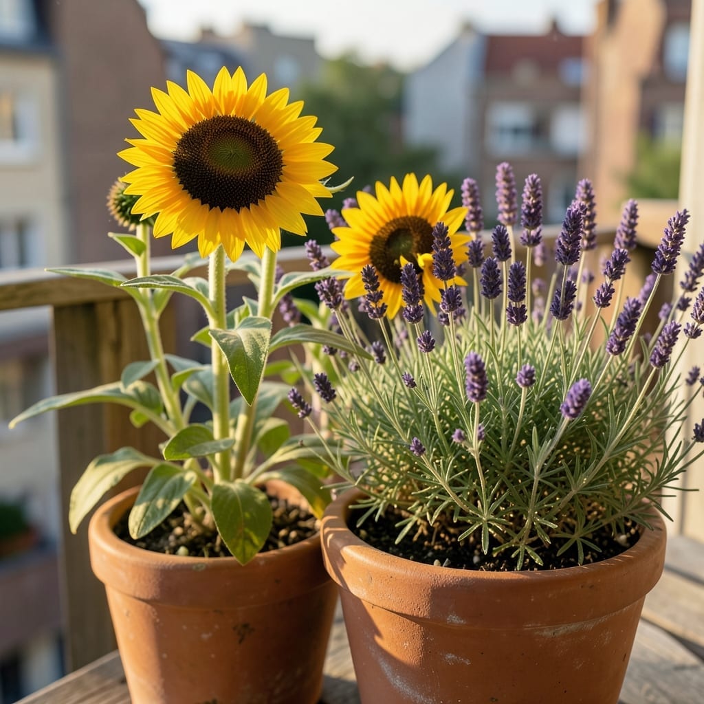 Dwarf Sunflower with English Lavender