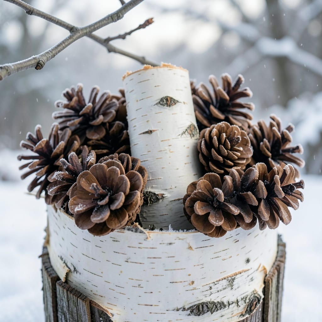 Birch Bark and Pinecone Arrangement
