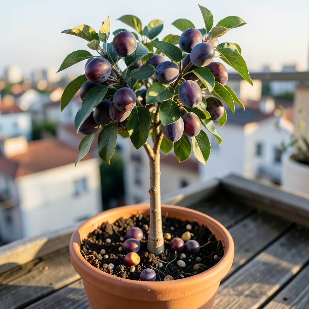 Potted Dwarf Plum Tree