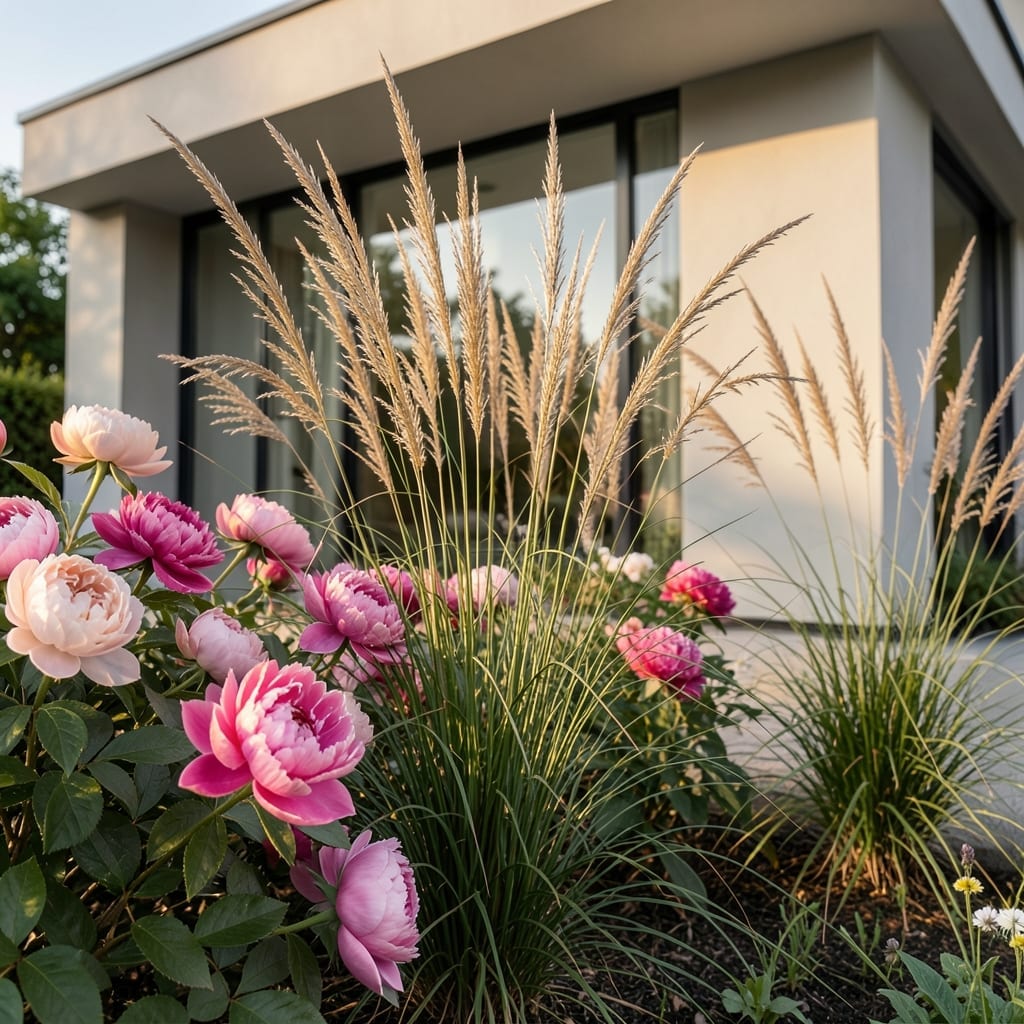 Peony and Ornamental Grass Combination