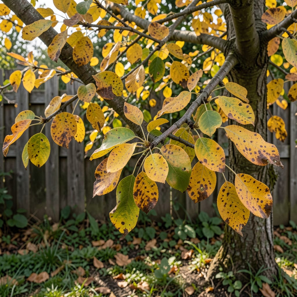 Apple Tree Leaves Turning Yellow With Brown Spots: Early Detection And Natural Remedies example with annotations