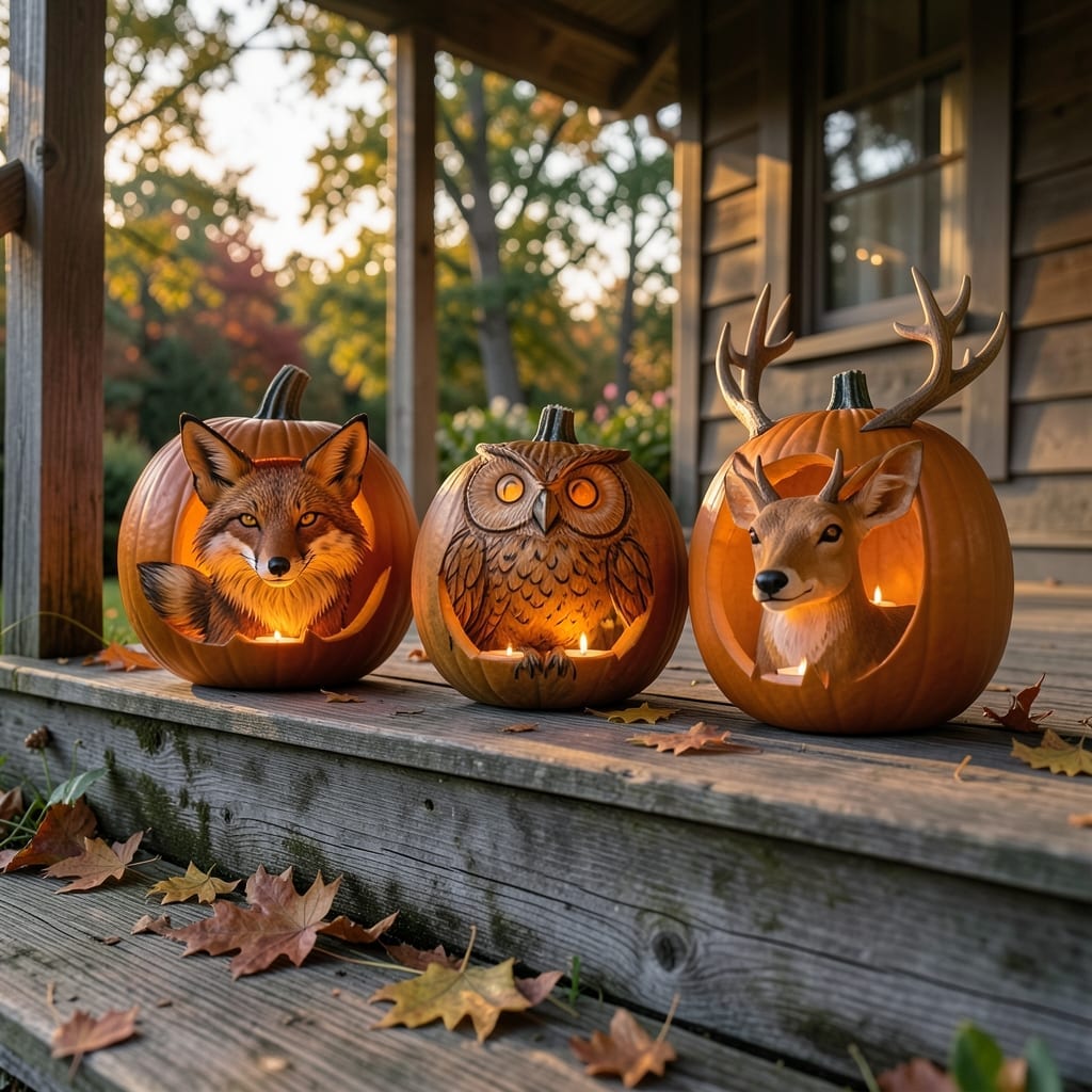 Woodland Animal Pumpkin Carvings