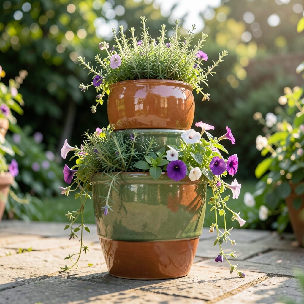Tiered Ceramic Pot Tower