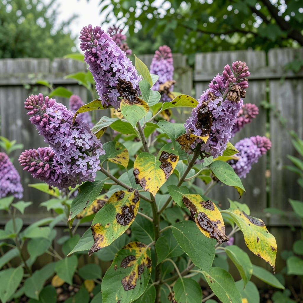 Visual representation of Bacterial Blight on Lilac: Early Signs and Organic Revival Steps