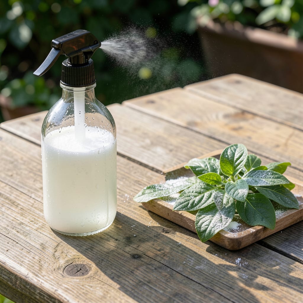 Comprehensive baking soda treatment for powdery mildew visual reference