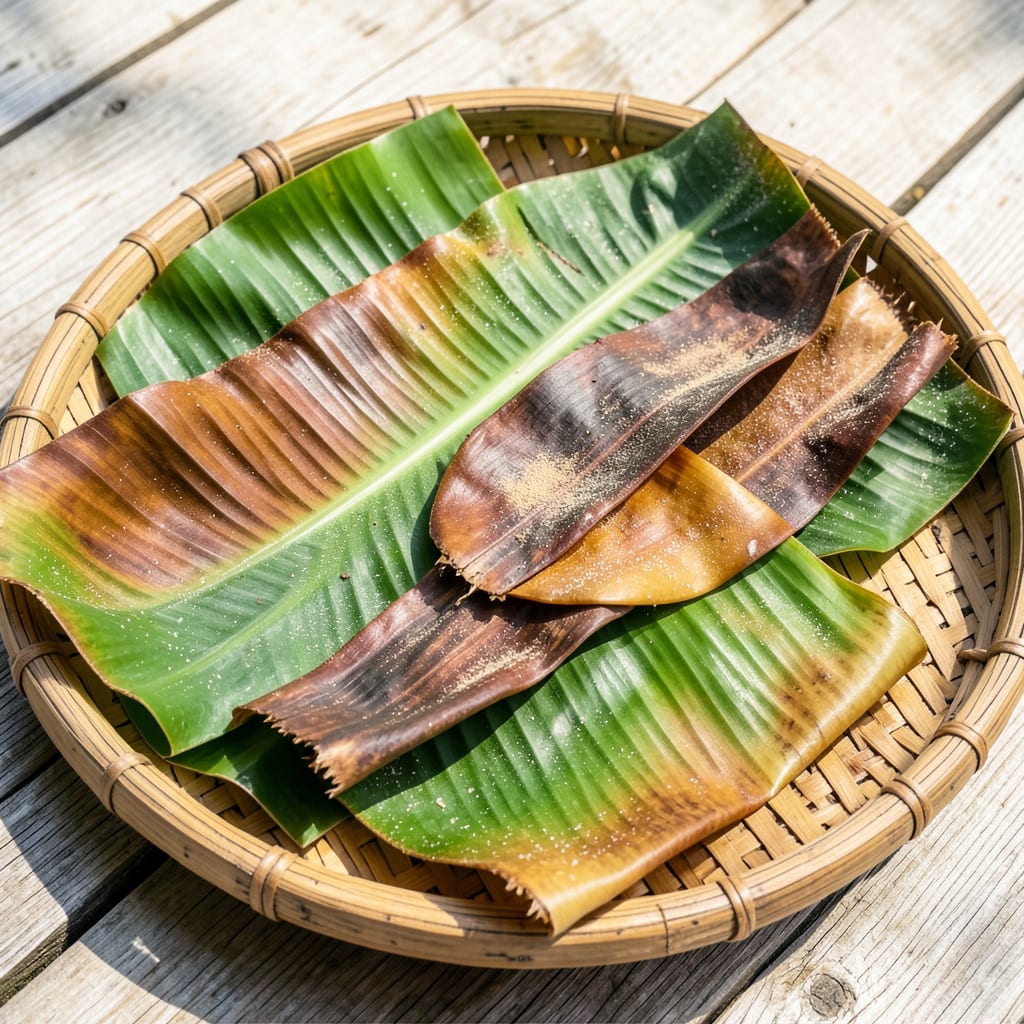 banana leaves turning brown illustration with key details