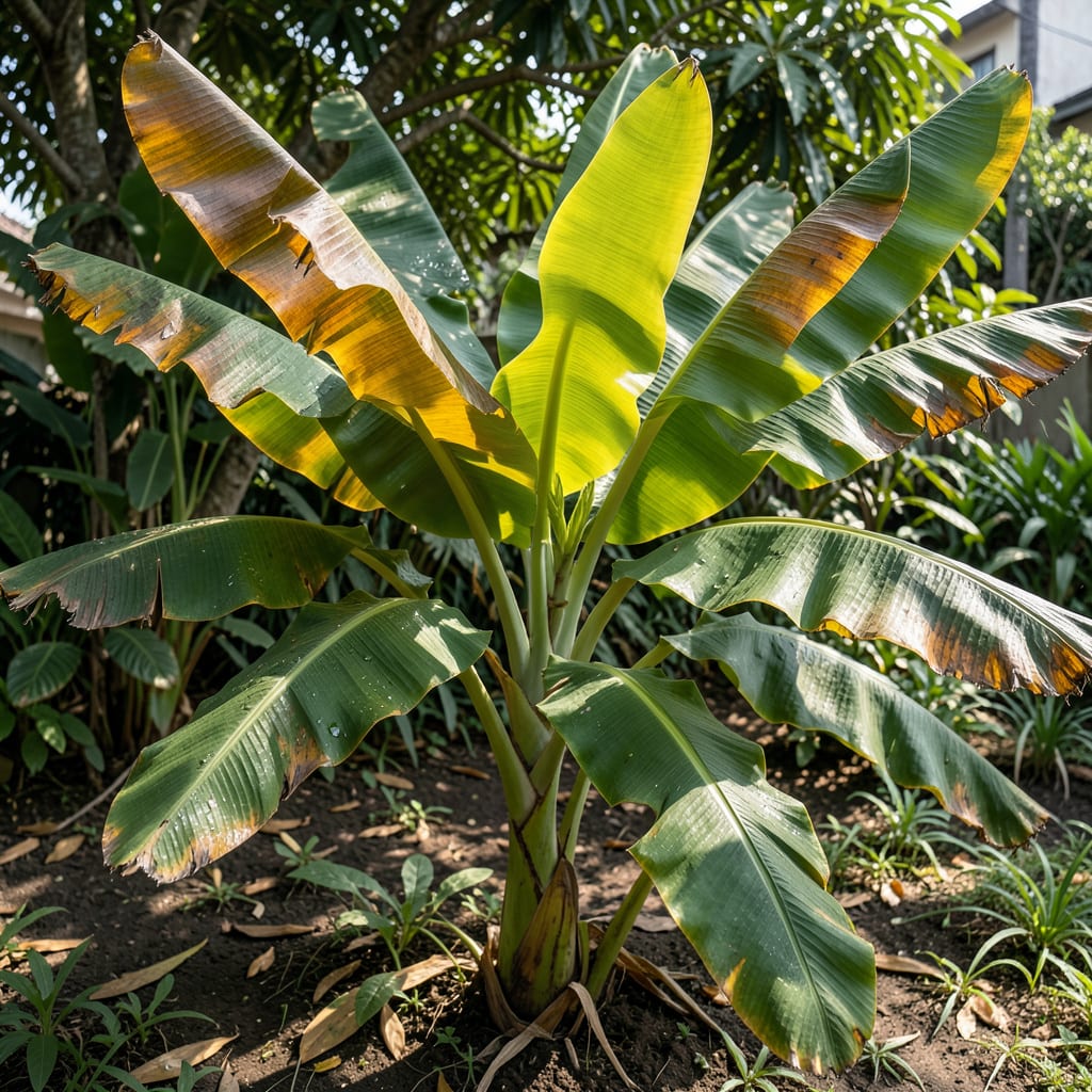 banana plant leaves turning yellow example with annotations
