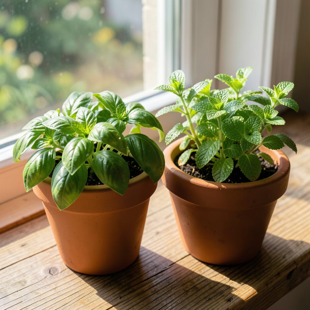 Basil and Mint Leaves: Fragrant Duo for Year Round Culinary Use example with annotations