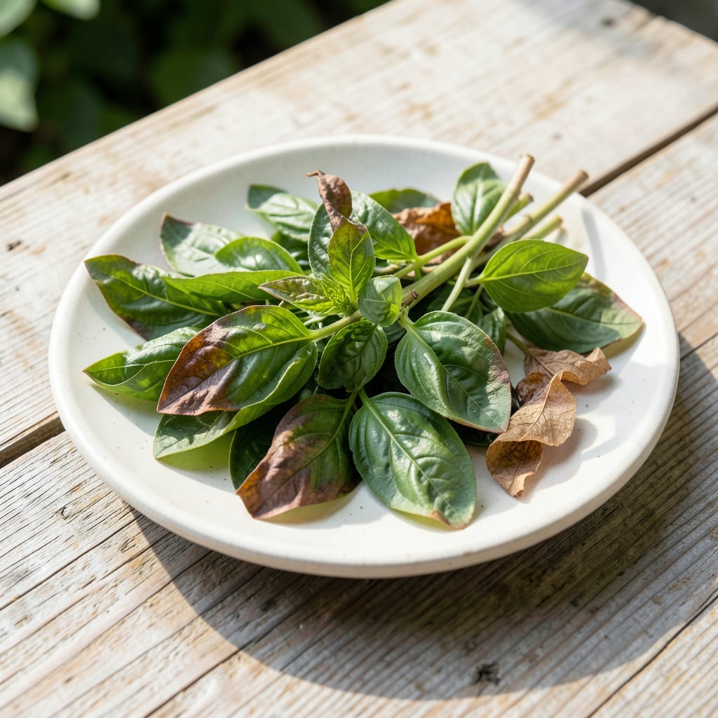 Basil Leaves Turning Brown: Safe to Eat and When to Discard example with annotations