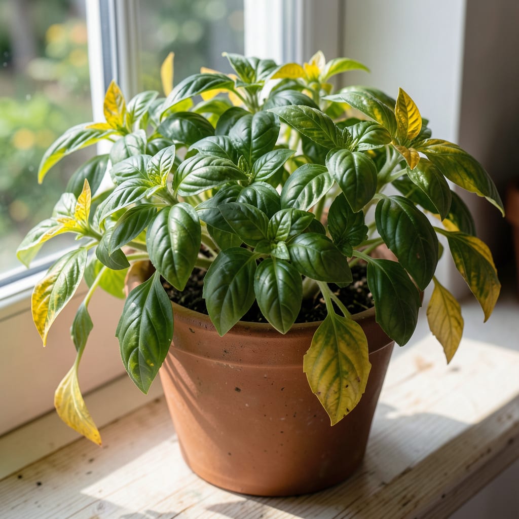 Basil Plant Yellow Leaves: Early Warning Signs and Natural Fixes example with annotations