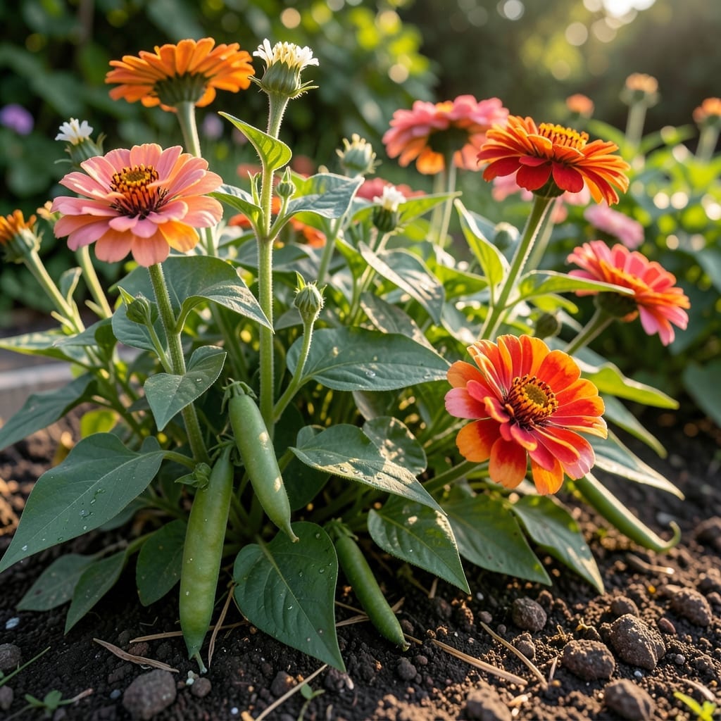 Zinnias with Beans
