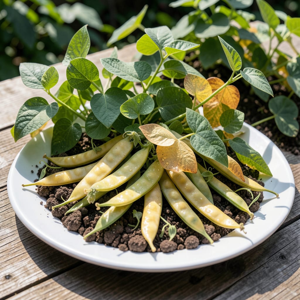 Visual representation of bean leaves turning yellow