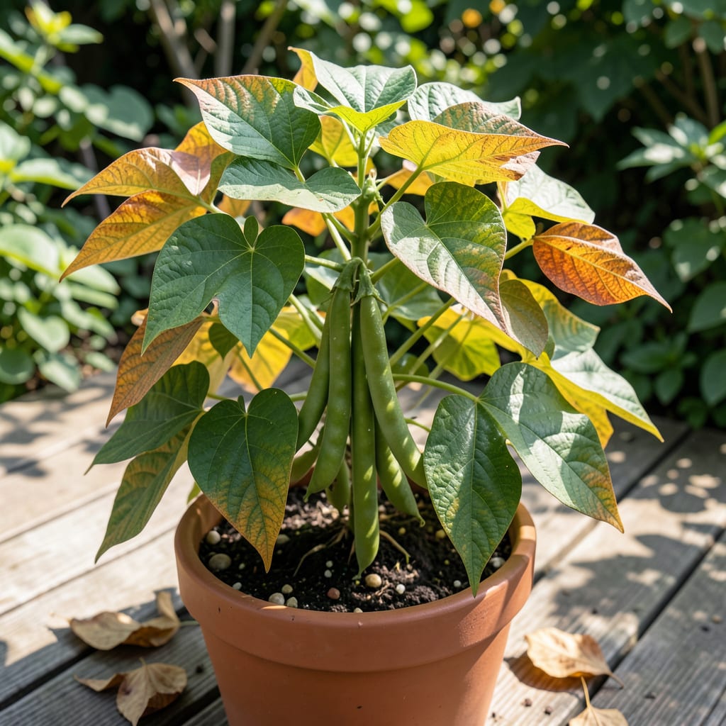 Visual representation of beans plant leaves turning yellow