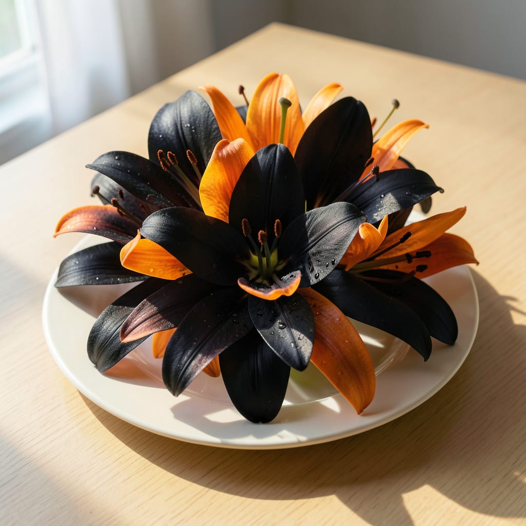Complete black and orange lily overview image