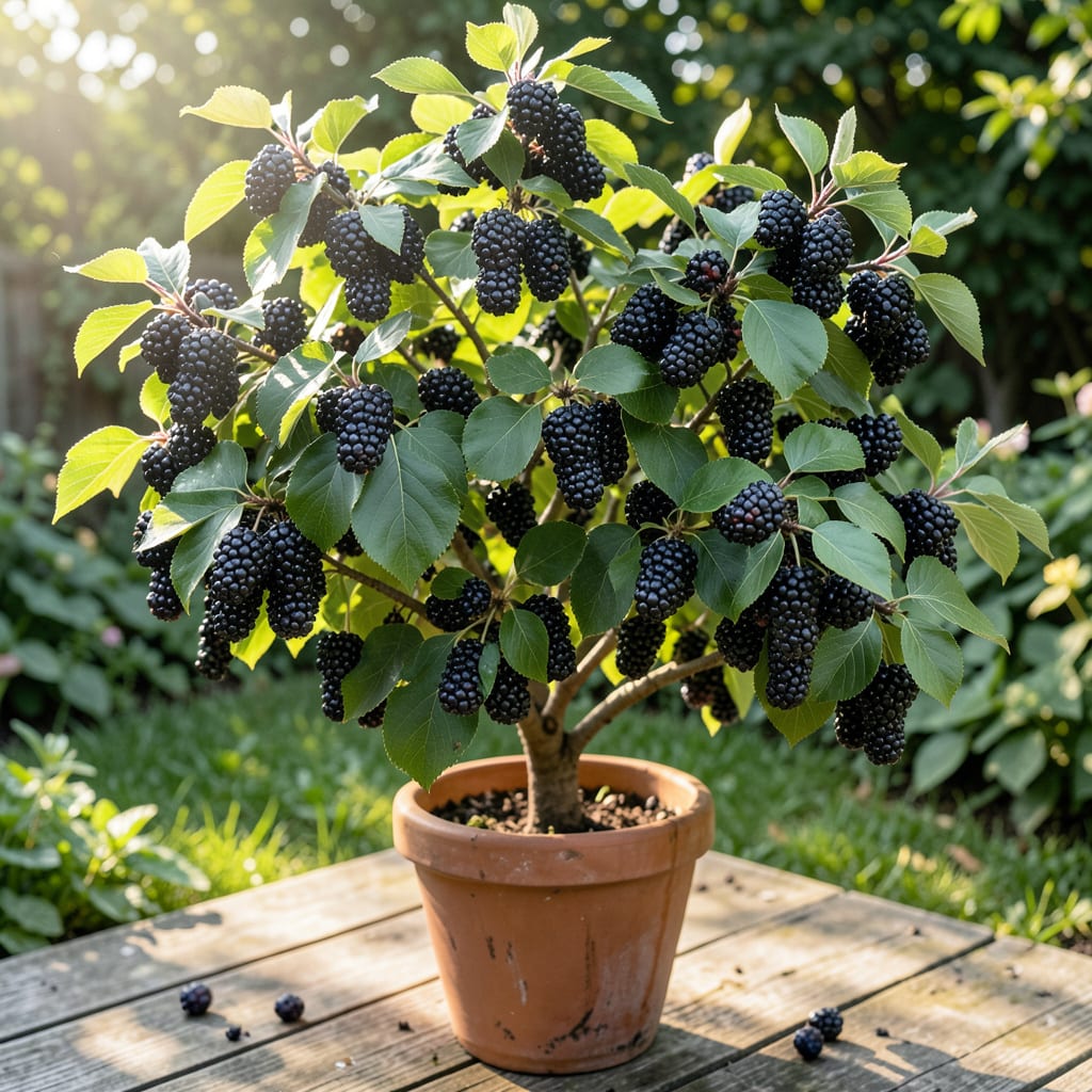 Black Beauty Mulberry Bush: Fast Growing Shade Tree With Sweet Berries example with annotations