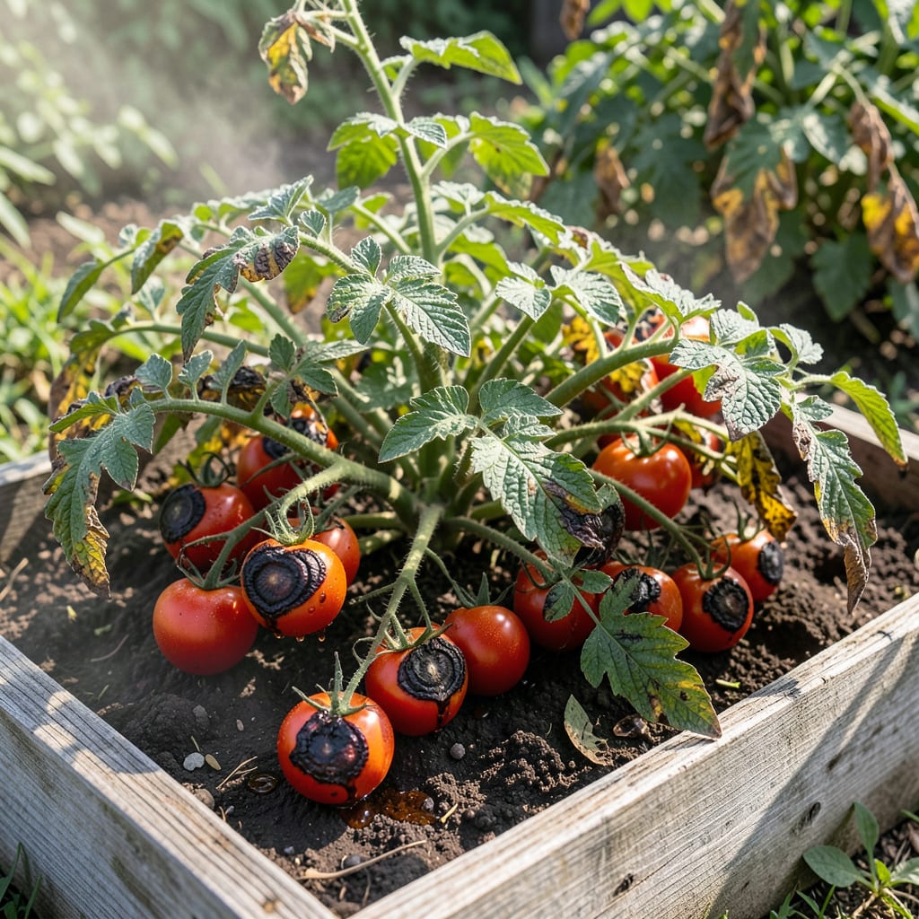Visual representation of black rot on tomato plants