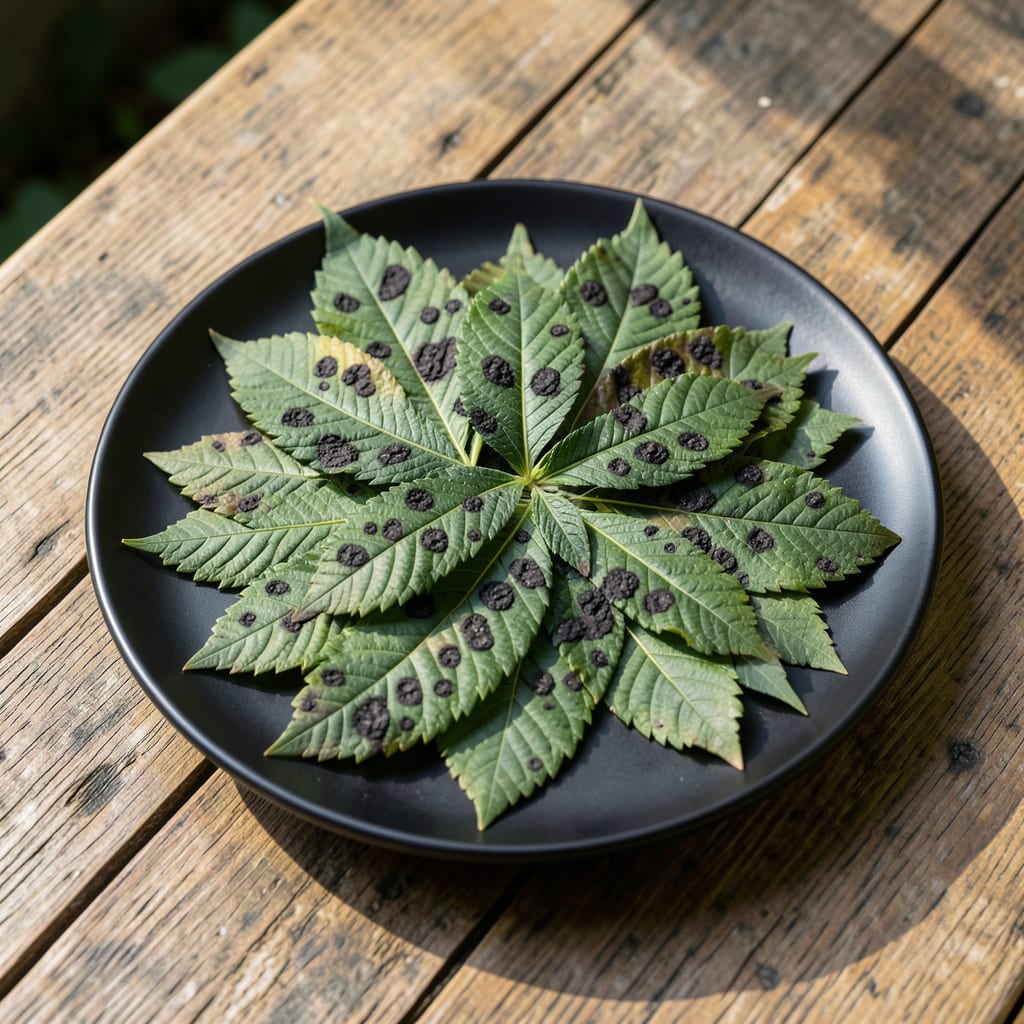Black Spots On Cannabis Leaves: Early Detection and Natural Remedies example with annotations